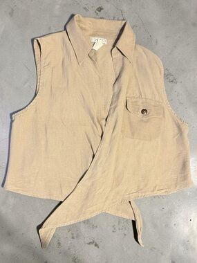 Vintage Expo Sleeveless Tie-Front Cropped Vest Top Neutral Beige